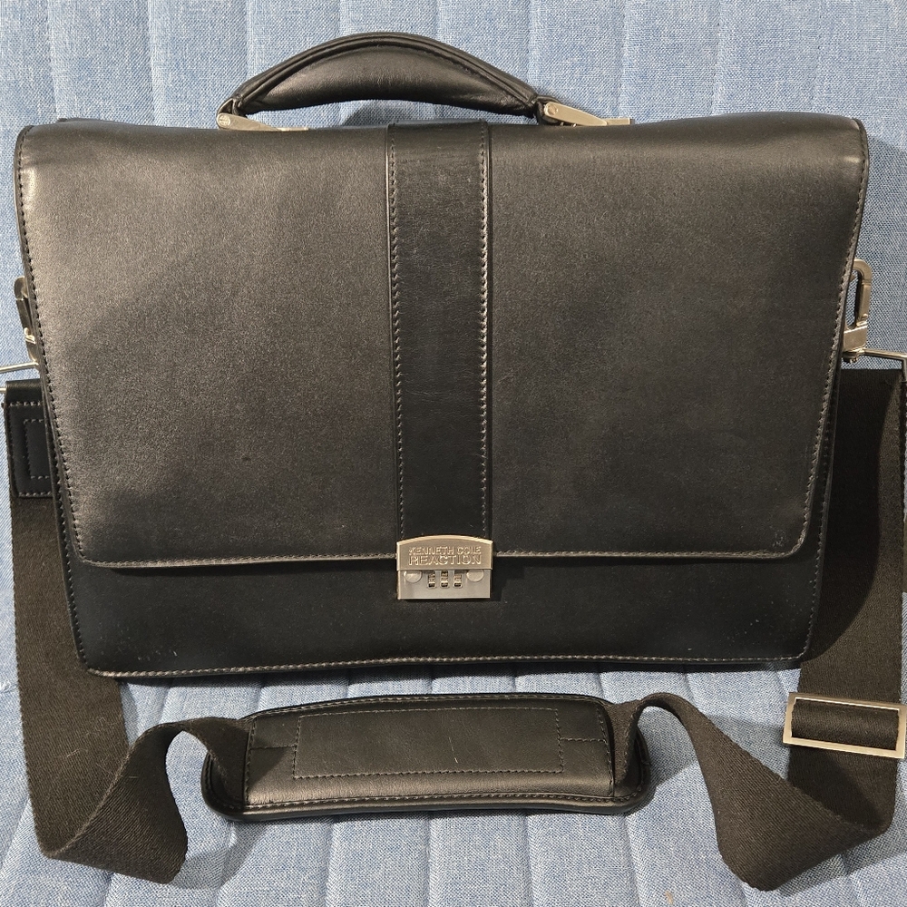 Kenneth Cole Black Leather Laptop Bag